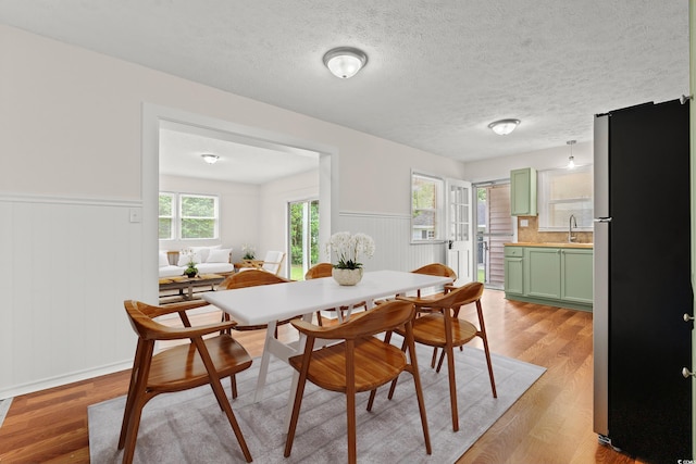 203 Longwood Ln, Conway, SC 29527 - dining room featuring wainscoting, light wood-type flooring, and a textured ceiling