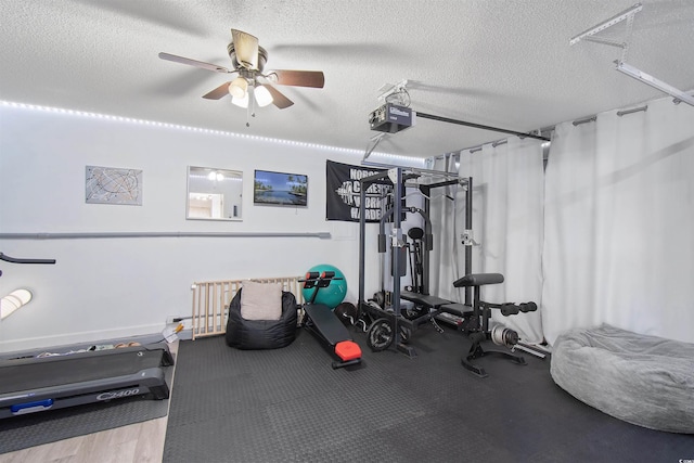 104 Clovis Cir, Myrtle Beach, SC 29579 - exercise room featuring ceiling fan and a textured ceiling