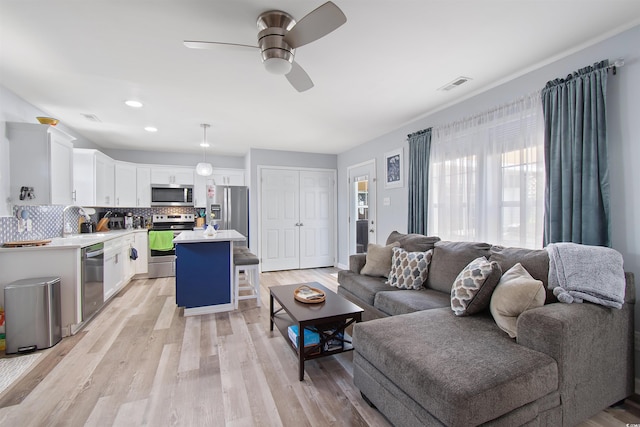 104 Clovis Cir, Myrtle Beach, SC 29579 - living room with ceiling fan, light wood-style flooring, and recessed lighting