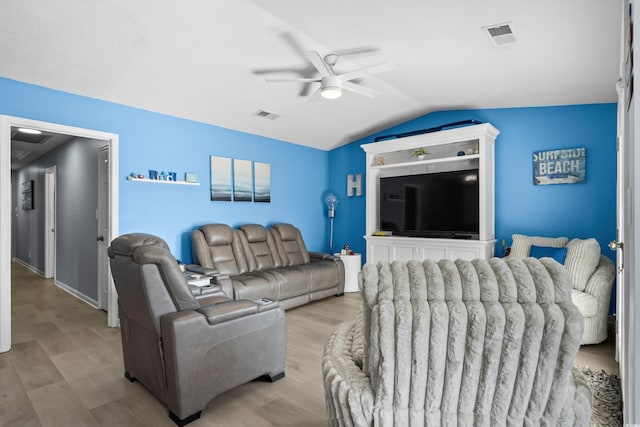 502 Garden Dr, Surfside Beach, SC 29575 - living area with ceiling fan, vaulted ceiling, and wood finished floors