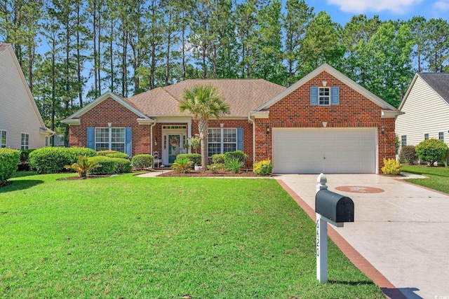 6420 Longwood Dr, Murrells Inlet, SC 29576 - view of front of house featuring brick siding, driveway, a garage, and a front lawn