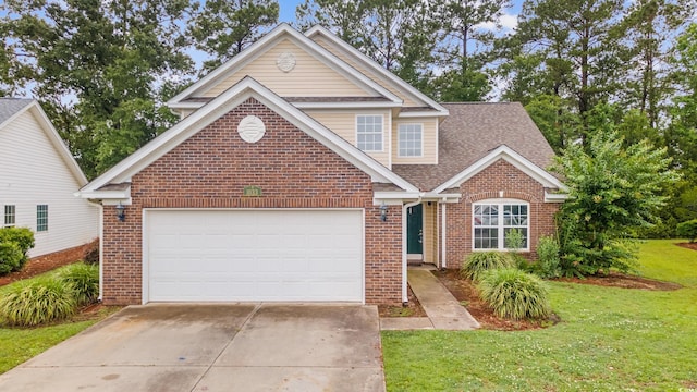 1033 Mccall Loop, Conway, SC 29526 - traditional-style home featuring brick siding, driveway, a front lawn, and a shingled roof