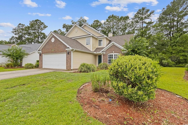 1033 Mccall Loop, Conway, SC 29526 - traditional-style house featuring brick siding, a garage, a chimney, a front yard, and concrete driveway