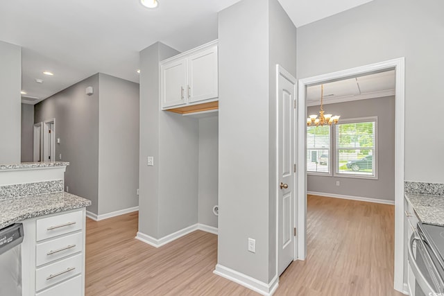 3539 Harrelson Ave, Loris, SC 29569 - kitchen featuring stainless steel appliances, light wood-type flooring, a chandelier, baseboards, and recessed lighting