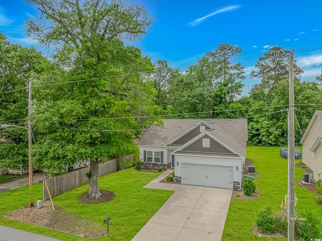 3539 Harrelson Ave, Loris, SC 29569 - view of front facade with driveway, roof with shingles, board and batten siding, stone siding, and cooling unit