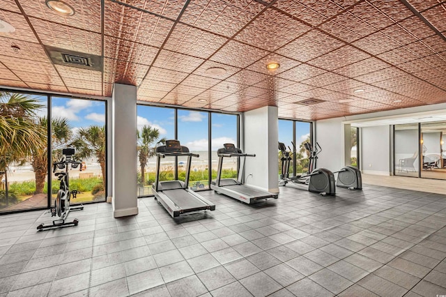 2207 S Ocean Blvd Unit 1517, Myrtle Beach, SC 29577 - gym featuring a wall of windows