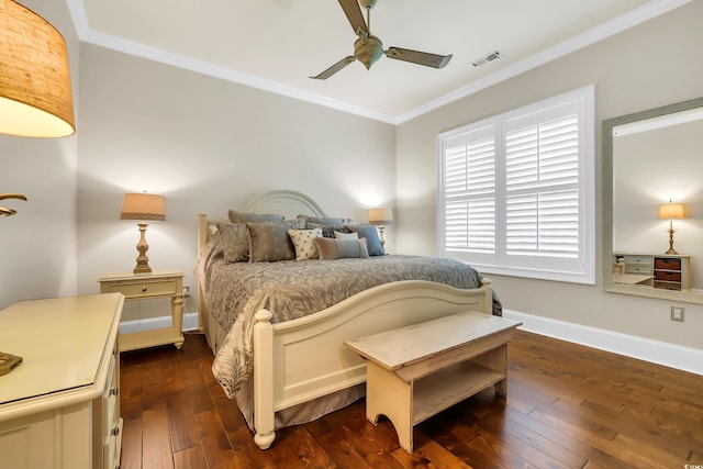 81 Cascade Dr, Murrells Inlet, SC 29576 - bedroom with crown molding, dark wood-type flooring, baseboards, and a ceiling fan
