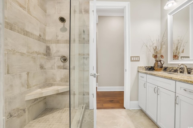 81 Cascade Dr, Murrells Inlet, SC 29576 - bathroom with vanity, a shower stall, and baseboards