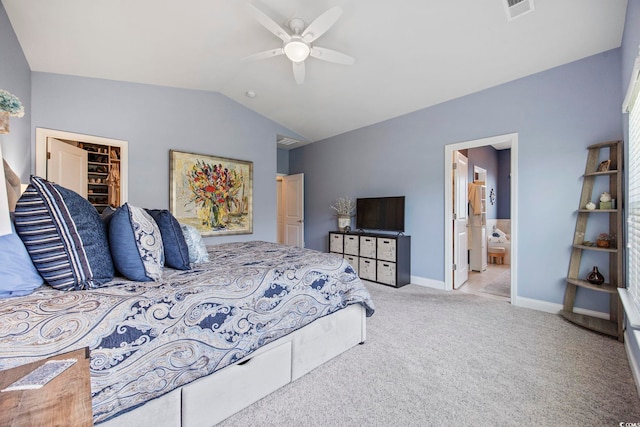 2300 Lark Sparrow St, Myrtle Beach, SC 29577 - bedroom featuring vaulted ceiling, carpet flooring, baseboards, a ceiling fan, and ensuite bathroom