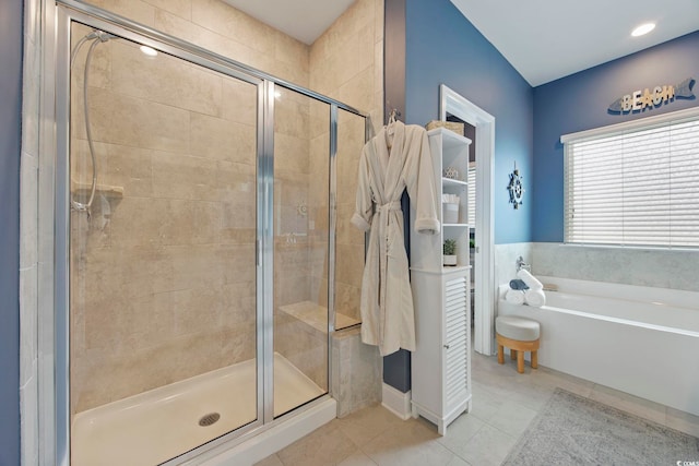 2300 Lark Sparrow St, Myrtle Beach, SC 29577 - bathroom with a shower stall, a garden tub, and tile patterned floors