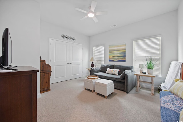 2300 Lark Sparrow St, Myrtle Beach, SC 29577 - living area with a ceiling fan and light carpet