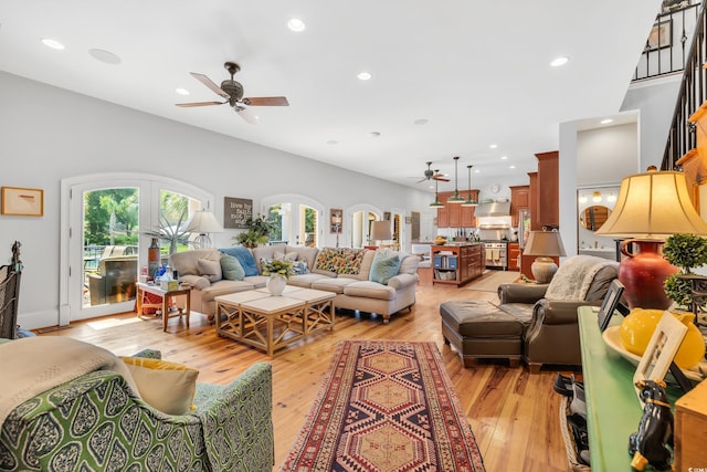 2382 Waverly Rd, Pawleys Island, SC 29585 - living room with ceiling fan, plenty of natural light, light wood-type flooring, and recessed lighting