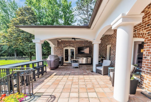 2382 Waverly Rd, Pawleys Island, SC 29585 - view of patio with ceiling fan, grilling area, and french doors