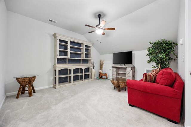 2475 Blue Crane Cir Unit 106, Myrtle Beach, SC 29577 - living area featuring a ceiling fan, carpet floors, lofted ceiling, and baseboards
