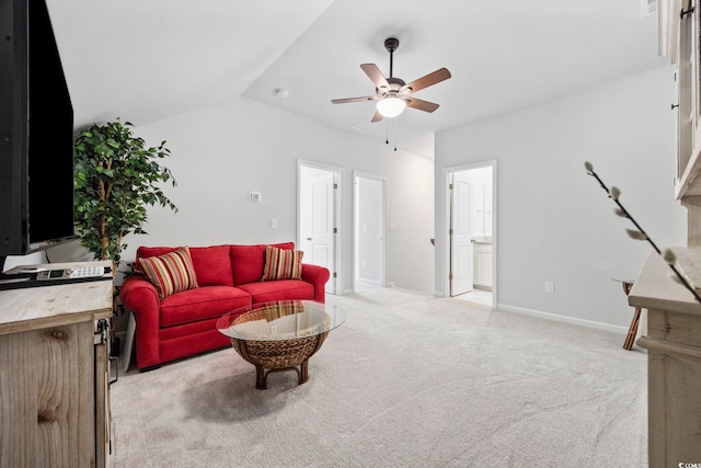 2475 Blue Crane Cir Unit 106, Myrtle Beach, SC 29577 - living room featuring ceiling fan, carpet floors, lofted ceiling, and baseboards