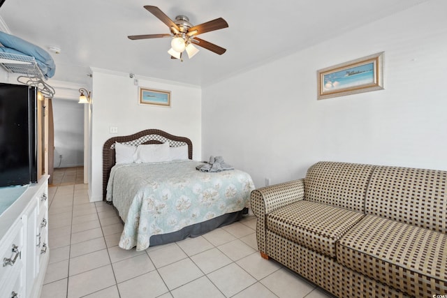 5409 N Ocean Blvd Unit 106/7 108, North Myrtle Beach, SC 29582 - bedroom featuring light tile patterned floors, crown molding, and a ceiling fan