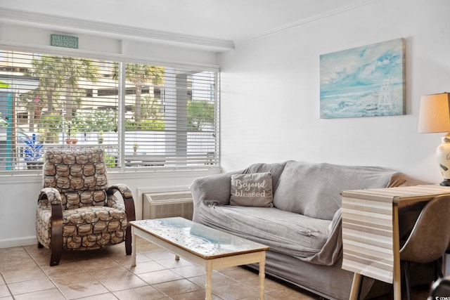 5409 N Ocean Blvd Unit 106/7 108, North Myrtle Beach, SC 29582 - living area featuring ornamental molding, light tile patterned floors, and baseboards