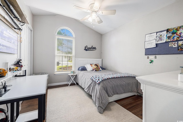 7007 Blade Beak Ln, Myrtle Beach, SC 29588 - bedroom featuring vaulted ceiling, wood finished floors, and ceiling fan
