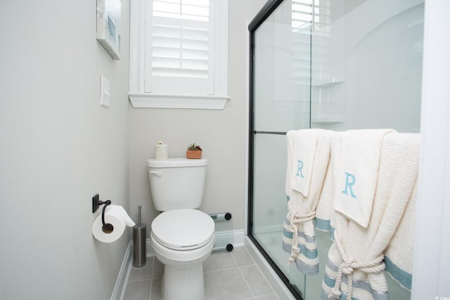 383 Mikita Dr, Surfside Beach, SC 29575 - bathroom featuring a stall shower, tile patterned flooring, toilet, and baseboards