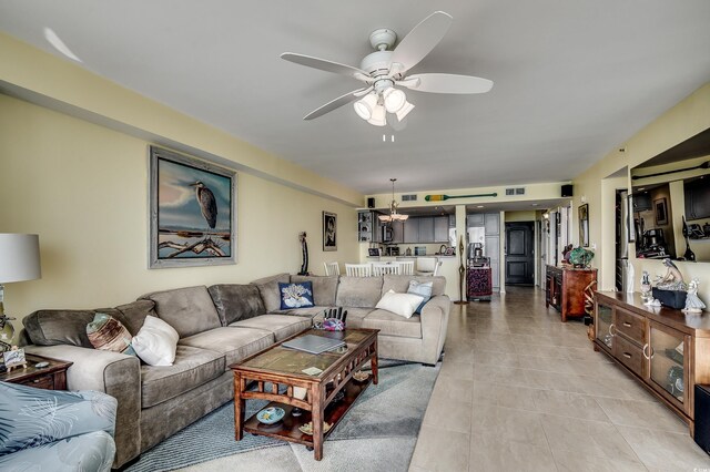 1990 N Waccamaw Dr Unit 1008, Murrells Inlet, SC 29576 - living area with a ceiling fan and light tile patterned flooring