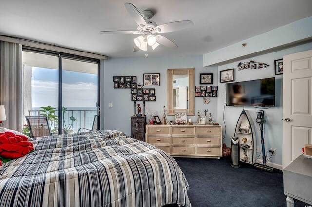 1990 N Waccamaw Dr Unit 1008, Murrells Inlet, SC 29576 - bedroom featuring access to outside, dark colored carpet, and a ceiling fan
