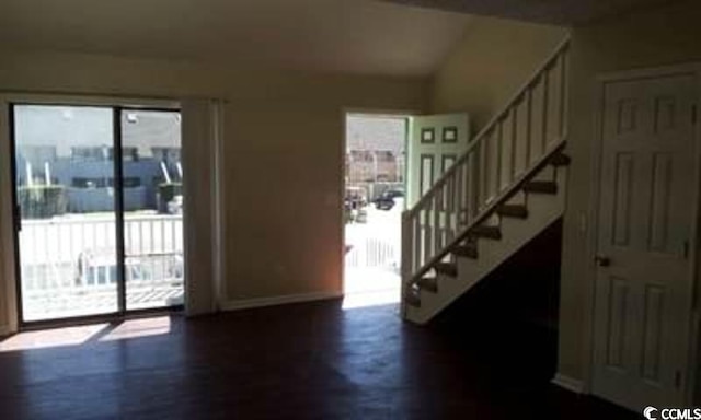 411 Cambridge Cir Unit D4, Murrells Inlet, SC 29576 - foyer entrance with plenty of natural light, stairs, baseboards, and dark wood-type flooring