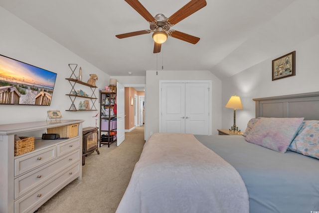 1145 Captain Hooks Way N, Myrtle Beach, SC 29582 - bedroom with light carpet, a closet, ceiling fan, and lofted ceiling