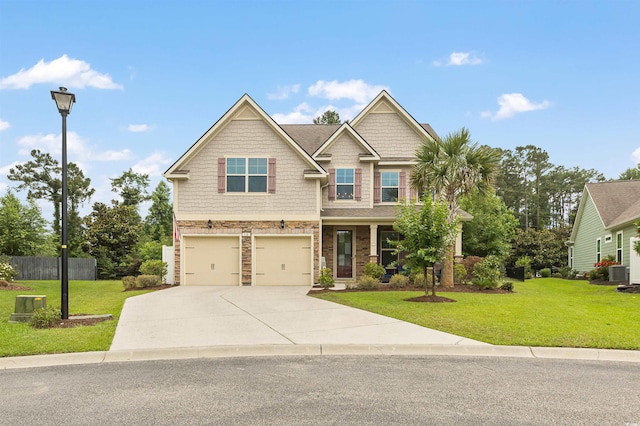 18 Cyclamen Ct, Murrells Inlet, SC 29576 - craftsman-style house with driveway, a garage, and central AC unit