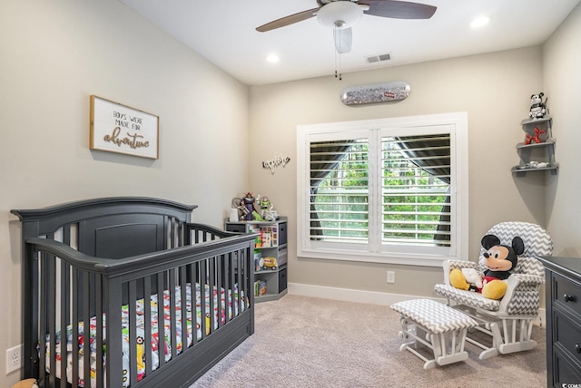 769 Country Club Dr, Pawleys Island, SC 29585 - carpeted bedroom featuring a nursery area, ceiling fan, baseboards, and recessed lighting