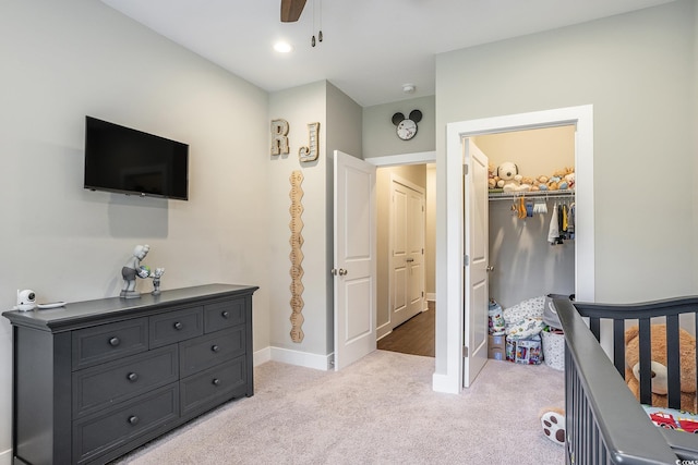 769 Country Club Dr, Pawleys Island, SC 29585 - bedroom featuring light colored carpet, baseboards, a closet, and ceiling fan