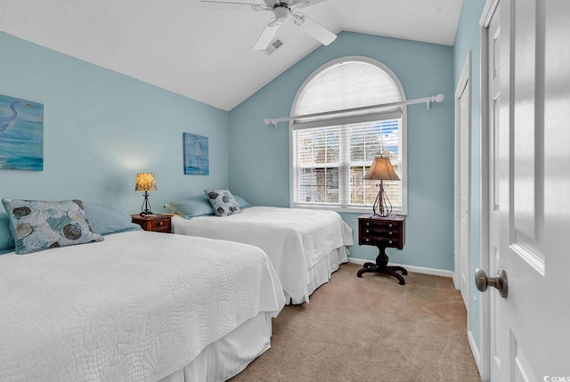 521 Bay Dr, Garden City Beach, SC 29576 - bedroom featuring carpet, lofted ceiling, baseboards, and a ceiling fan