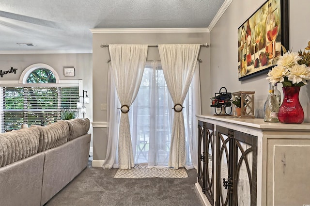 4251 Hibiscus Dr Unit 202, Little River, SC 29566 - carpeted entryway featuring crown molding and a textured ceiling