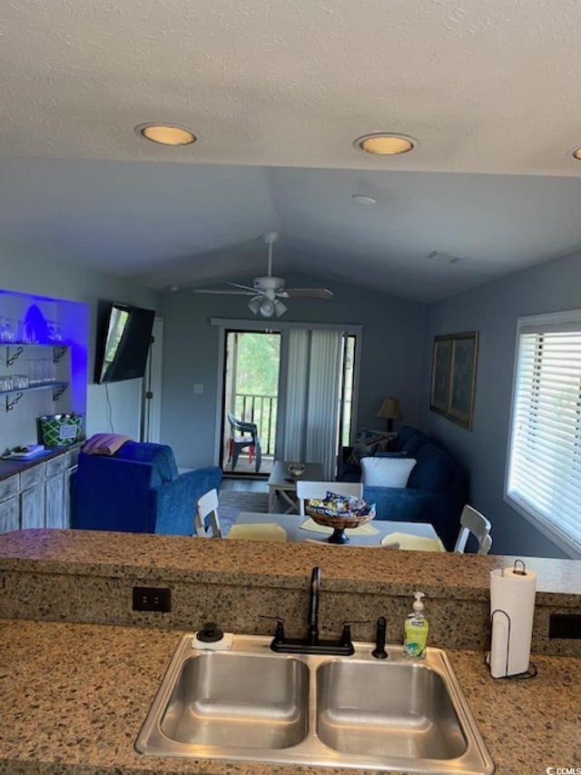 4107 Pinehurst Cir Unit Dd-15, Little River, SC 29566 - kitchen with open floor plan, plenty of natural light, vaulted ceiling, and ceiling fan
