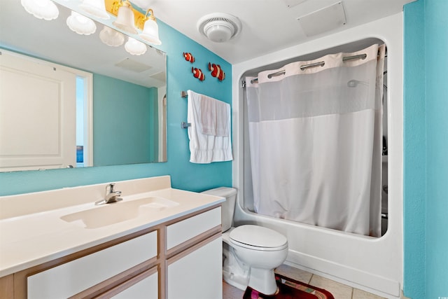2801 S Ocean Blvd Unit 941, North Myrtle Beach, SC 29582 - bathroom featuring vanity, shower / bath combo with shower curtain, toilet, and tile patterned floors