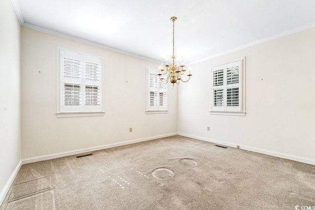 159-1 Weehawka Way Unit 159-1, Pawleys Island, SC 29585 - spare room with a chandelier, ornamental molding, carpet flooring, and baseboards