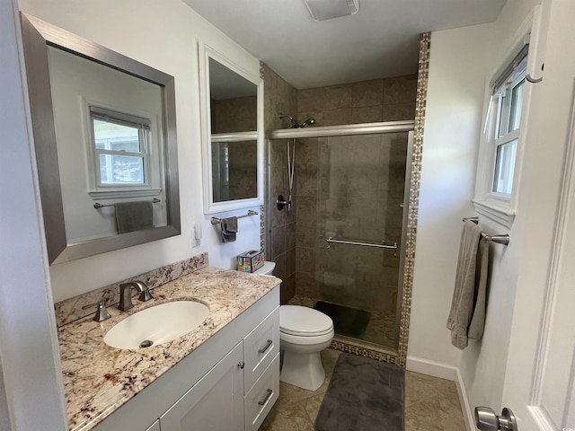 4637 Dogwood St, Loris, SC 29569 - full bathroom with a stall shower, toilet, vanity, and tile patterned flooring