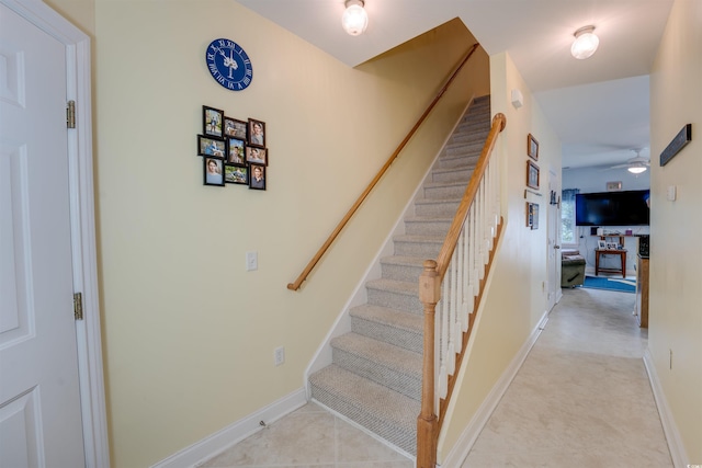 702 Beach Walk Pl Unit 702, Myrtle Beach, SC 29577 - stairway featuring a ceiling fan and baseboards