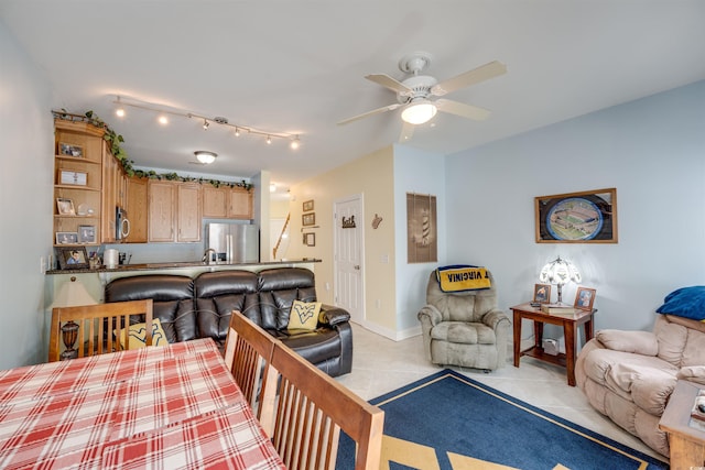 702 Beach Walk Pl Unit 702, Myrtle Beach, SC 29577 - dining space featuring a ceiling fan, track lighting, and light tile patterned flooring