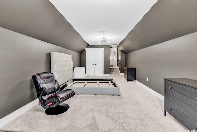 103 Pigeon Forge Ct, Murrells Inlet, SC 29576 - carpeted bedroom featuring lofted ceiling and a chandelier