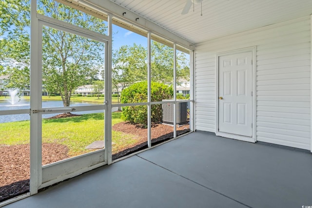 314 Kiskadee Loop Unit 8-C, Conway, SC 29526 - unfurnished sunroom featuring a water view and ceiling fan