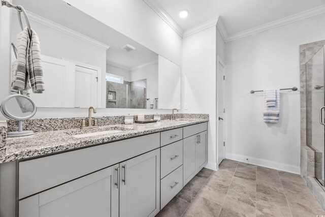 1008 Mary Read Dr, North Myrtle Beach, SC 29582 - full bath with a stall shower, double vanity, and crown molding