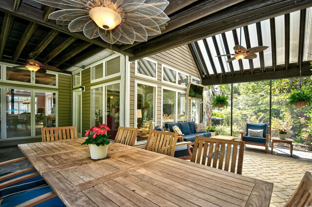 5718 Herring Gull Cir N, Myrtle Beach, SC 29582 - sunroom / solarium featuring a ceiling fan and outdoor dining space
