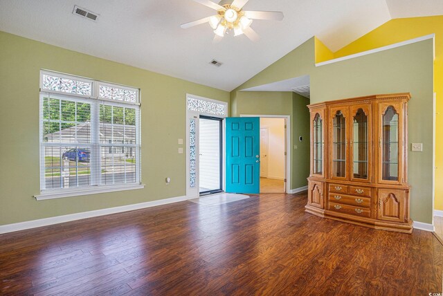 264 La Patos Dr, Myrtle Beach, SC 29588 - entryway with wood finished floors, vaulted ceiling, ceiling fan, and baseboards