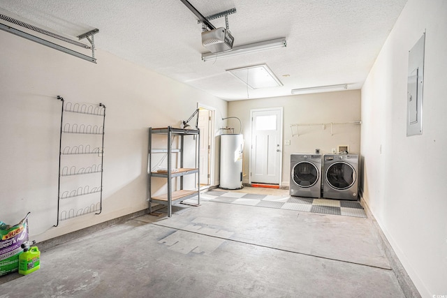 264 La Patos Dr, Myrtle Beach, SC 29588 - garage featuring water heater, washing machine and dryer, a garage door opener, baseboards, and electric panel