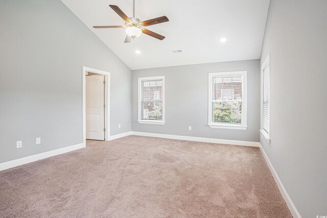 2004 Potomac Ct, Myrtle Beach, SC 29579 - spare room with light colored carpet, a ceiling fan, baseboards, recessed lighting, and high vaulted ceiling
