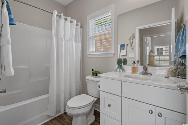 4319 Grande Harbour Blvd, Little River, SC 29566 - bathroom featuring vanity, toilet, wood finished floors, and shower / bath combination with curtain