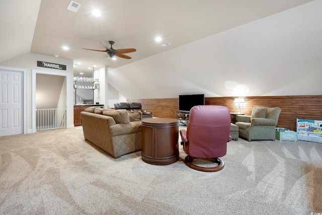 113 Trotter Trl, Georgetown, SC 29440 - living area with vaulted ceiling, light carpet, ceiling fan, and recessed lighting