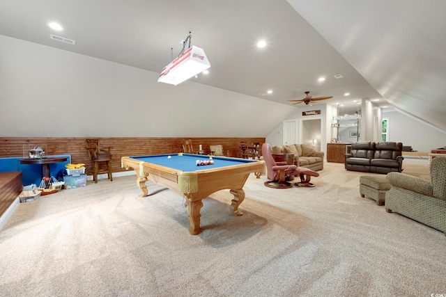 113 Trotter Trl, Georgetown, SC 29440 - game room with billiards table, carpet, vaulted ceiling, ceiling fan, and recessed lighting