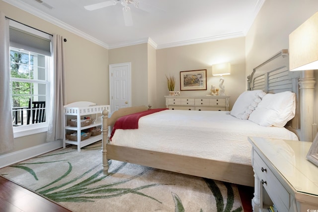 113 Trotter Trl, Georgetown, SC 29440 - bedroom with crown molding, ceiling fan, wood finished floors, and baseboards