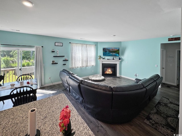 2230 Ainsley Dr, Little River, SC 29566 - living room featuring wood finished floors, a glass covered fireplace, and recessed lighting